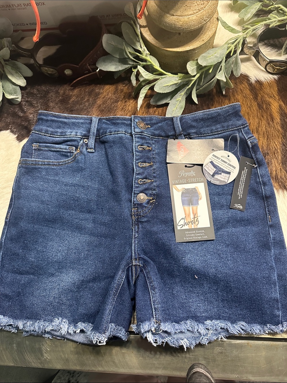 NWT Royalty For Me Dark Blue Frayed Hem Jean Shorts